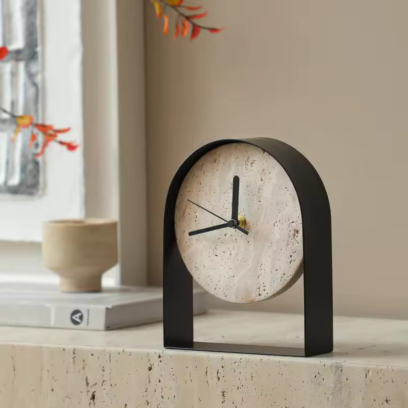 Travertine Table Clock